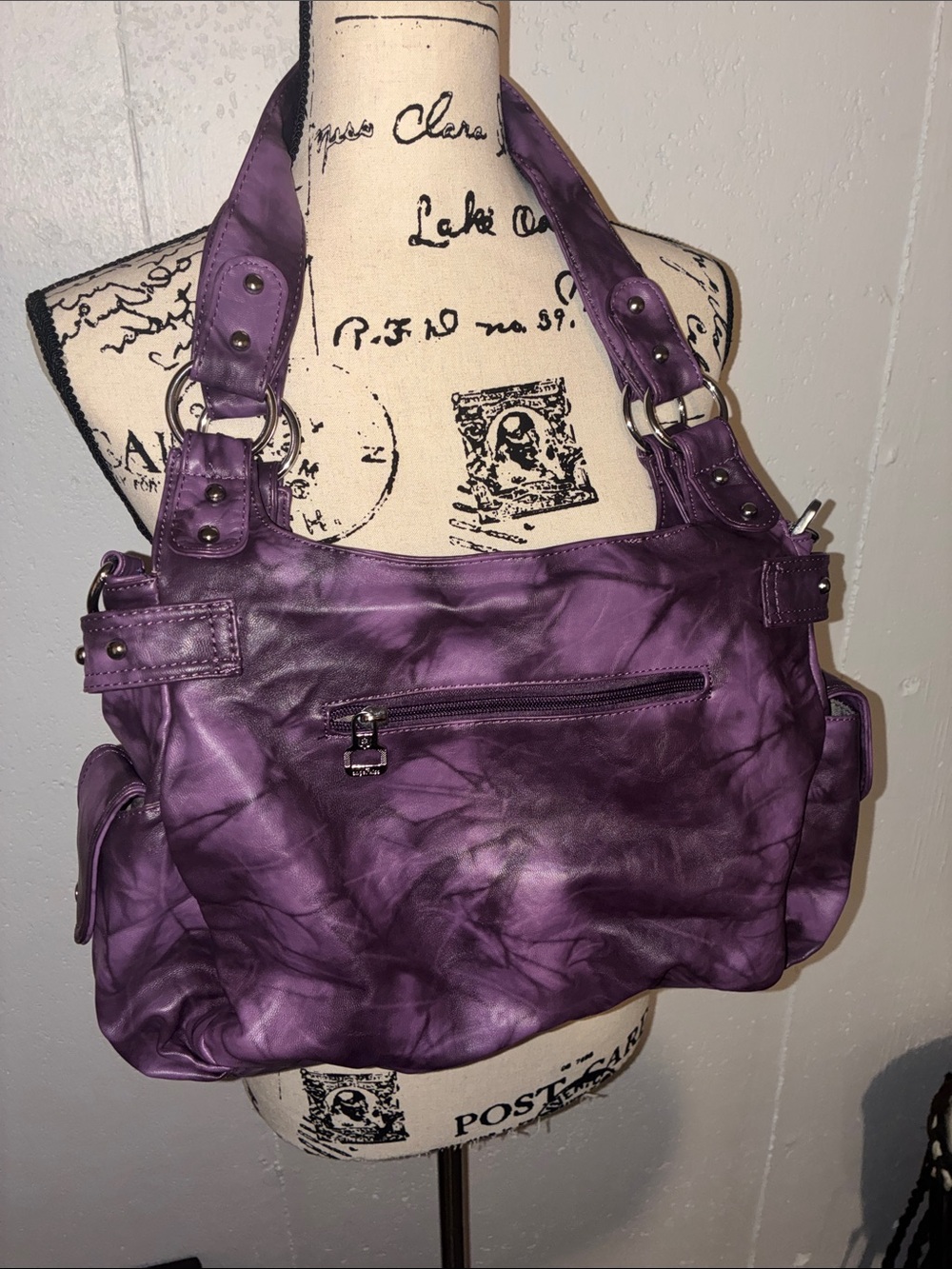 Angel Kiss Purple Leather Multi-Zip Shoulder Bag - Picture 5 of 5